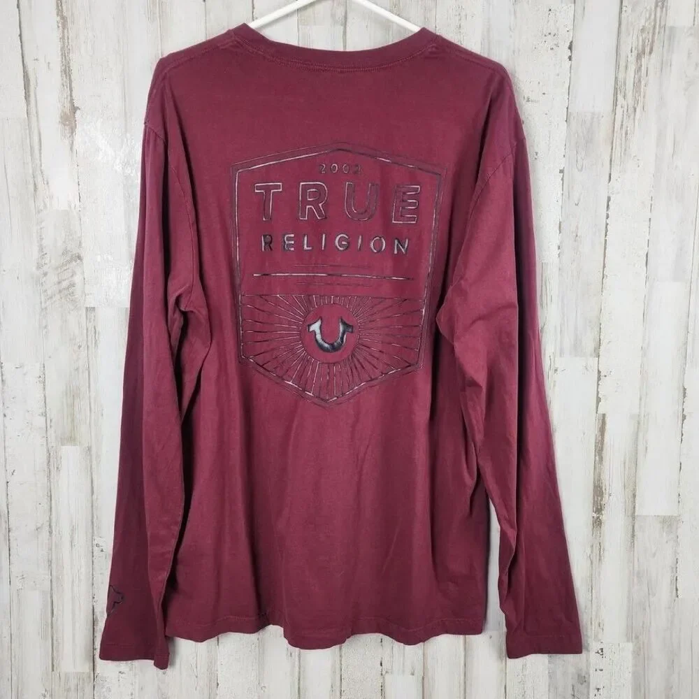 True Religion Long Sleeve Crew Neck Tee Shirt Maroon Size 3XL